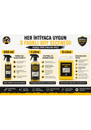 Akgüneş Motogaraj Zincir Temizleme Spreyi 5 Lt Ticari Boy Profesyonel Motosiklet Zincir Bakım Ve Temizlik Ürünü