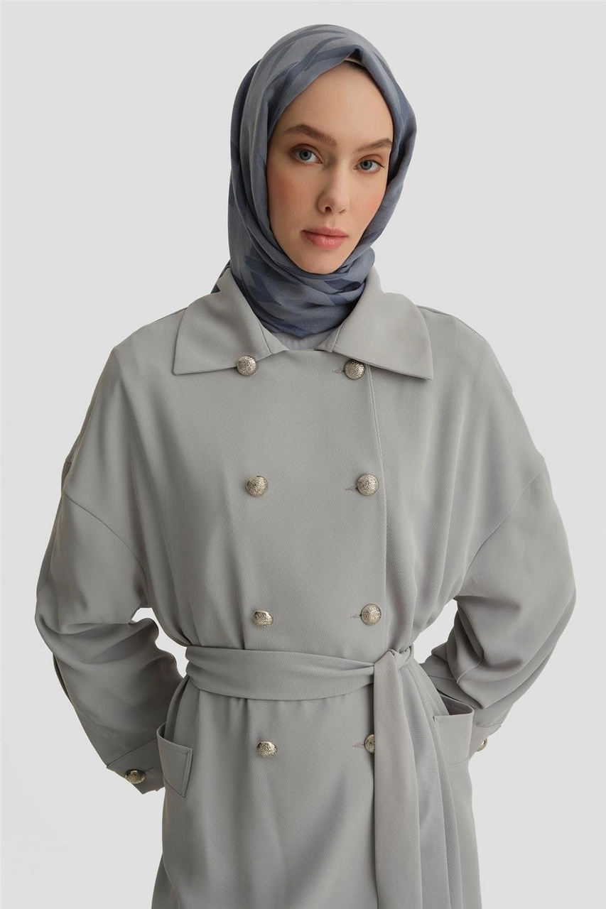 Armine Kol Yırtmaçlı Kruvaze Kap 25y7800 Gri Gri