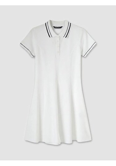 LC Waikiki Beyaz Polo Yaka Mini Elbise