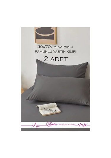 2 Adet Lüks Pamuklu Yastık Kılıfı 50x70 Kapaklı Model, Pamuklu Yastık Kılıfı Antrasit