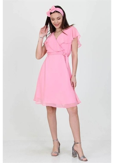 Kadın Şifon Mezuniyet Elbisesi Dpry8081 Pudra