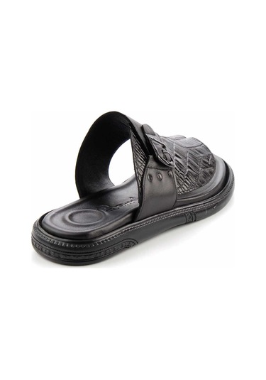 Siyah Hakiki Deri Erkek Terlik E04322038411 Siyah