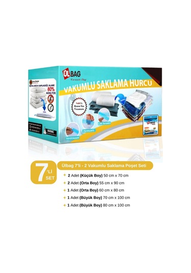 7'li Vakumlu Poşet Seti 2 S 1 L 2xl 1 Xxl 1 Jumbo Vakumlu Torba, Vakumlu Hurç Şeffaf