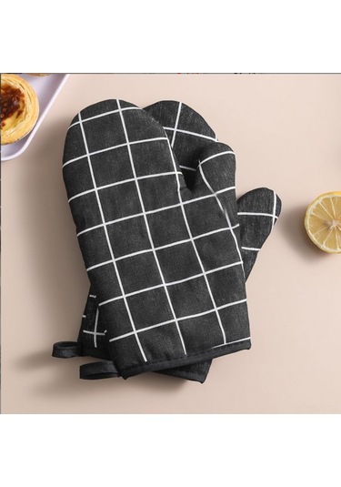 Shineyee Yüksek Isıya Dayanıklı Kaymaz Fırın Eldiveni Seti - 2 Adet, 200 C'ye Kadar Koruma Siyah