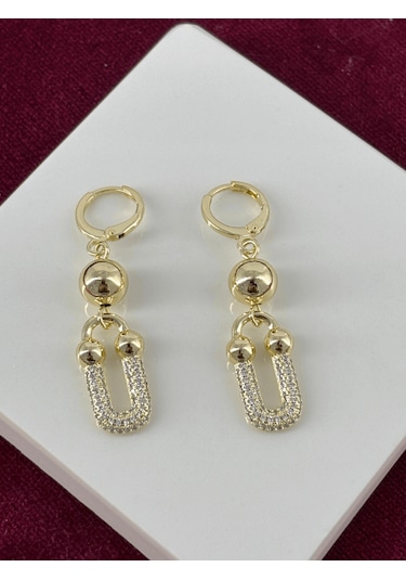 Altın Toplu Taşlı Sallantılı Gold Küpe Gold
