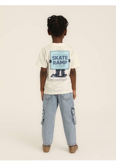 Escabel Erkek Çocuk Pamuklu Skate Baskıllı Tshirt-15641 KREM