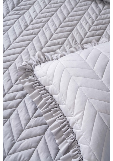 Miranda Fırfırlı Çift Kişilik Yatak Örtüsü Takımı 3 Parça Uyku & Çeyiz Seti Antrasit