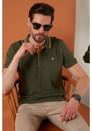 Buratti % 100 Pamuk Düğmeli Regular Fit Erkek Polo Yaka T Shirt 5902118 Haki-Sari