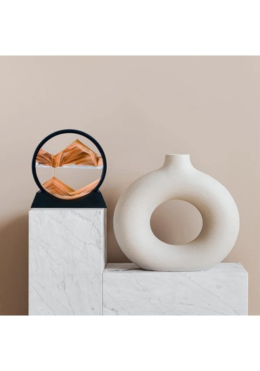 Symbee Modern 3d Kum Saat Dekorasyonu - 12 İnç Siyah Çerçeve, Sarı Renkli Akrilik Taban İle Rahatlatıcı Kum Hareketi