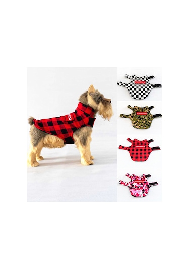 Vkemall Köpekler İçin Çift Taraflı Isı Sağlayan Outdoor Mont, Göğüs Çevresi Ayarlanabilir, Kırmızı-siyah Desen, M Beden