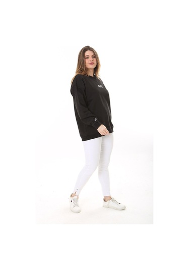 Kadın Büyük Beden Siyah Pamuk Kumaş Arka Baskılı Sweatshirt 65n37618-siyah Siyah