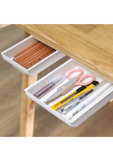 Ganzhoushop Kendinden Yapışkanlı Kalemlik Masa Altı Çekmece Saklama Kutusu Gizli Kırtasiye Düzenleyici Kalemler İçin Stand Ofis Ev Depolama Düzenleyicigri
