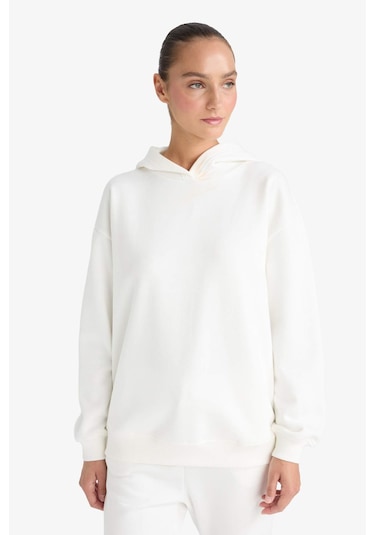 Defacto Relax Fit Kapüşonlu Basic Düz Kalın Sweatshirt D9935ax25wner105 Ekru