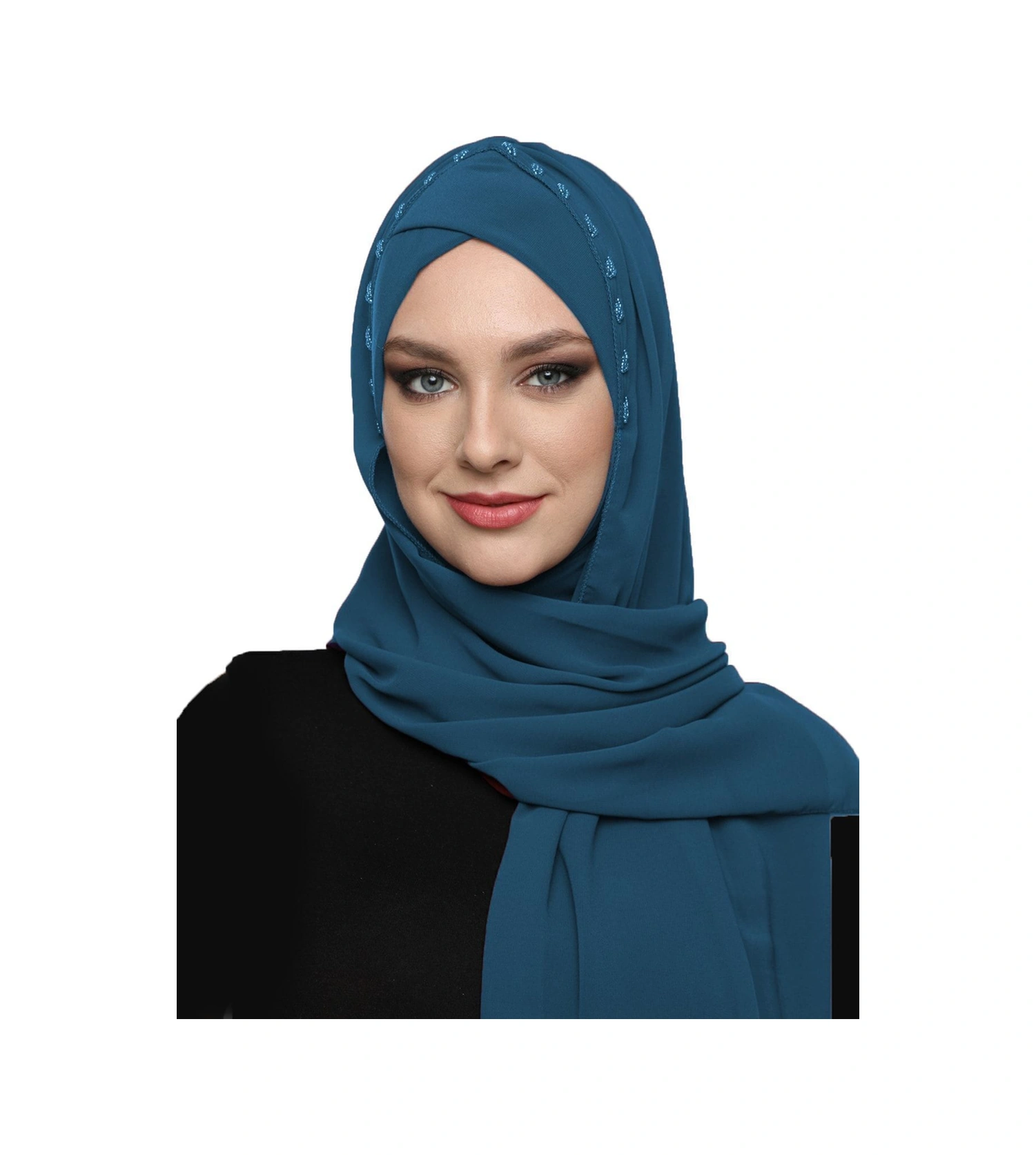 Şallı Takmatik Taşlı Petrol Renk Hazır Türban Tesettür Bone Namaz Örtüsü Petrol