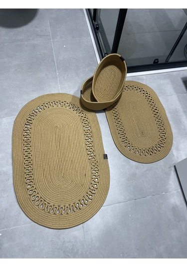 Banyo Takımı Çamaşır Sepeti Banyo Organizer Sepet Paspas Klozet Önü Paspas 4 Lü Banyo Seti Kahverengi