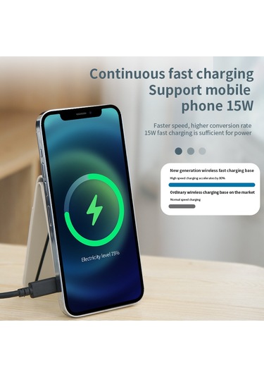 Fld-f5 3'ü 1 Arada Manyetik Kablosuz Şarj Cihazı Katlanabilir Kart Çantası Cep Telefonu Tutucu Bej