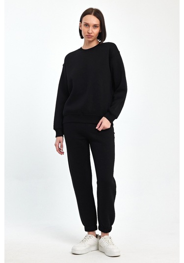 Odda Bisiklet Yaka Sweatshirt Siyah