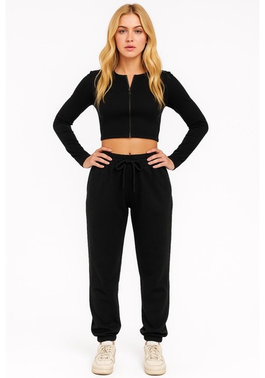 Axxel Kadın Siyah Krep Kumaş Eşofman Altı-p2153 Siyah