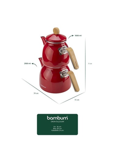 Sultan - Bambu Kulplu Çaydanlık Takımı Kırmızı Kırmızı