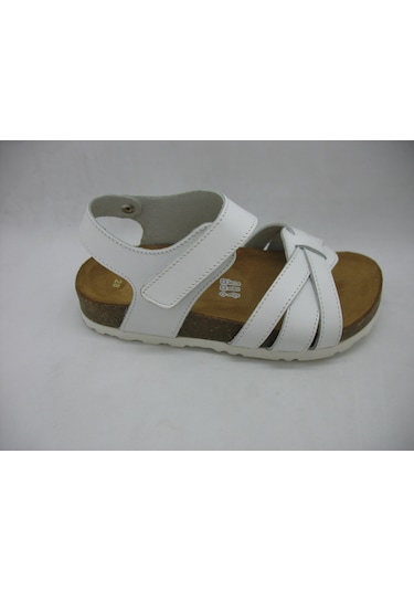 Toddler 390 Beyaz Deri,anatomik Mantar Taban Üç Bantlı Sandalet 2 Beyaz