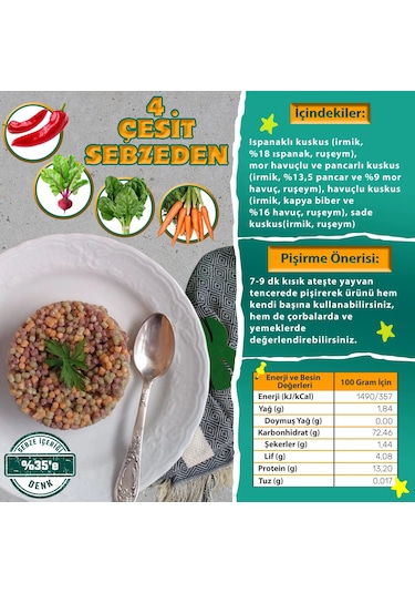 Karışık Sebzeli Kuskus %35 Sebze-250 Gram