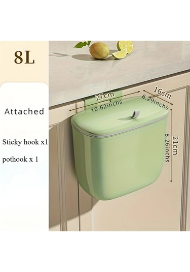 Honeybeeshop Duvar Montajlı Mutfak Çöp Kutusu Dolap Kapısı Asma Gıda Atık Sepeti 12l Kakao Kremalı Puding Mint