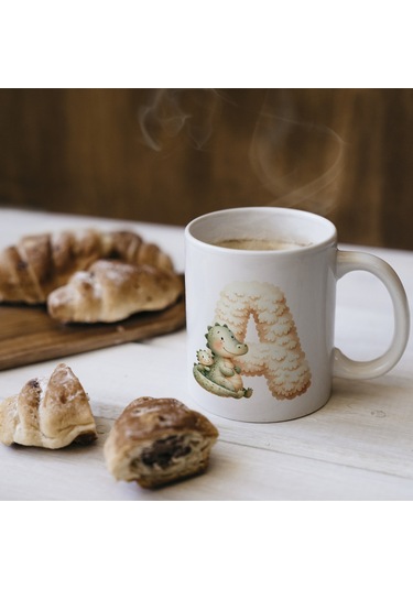 A Harfi Tasarım Bardak, Sevimli Hayvan Temalı Harf Bardağı Beyaz