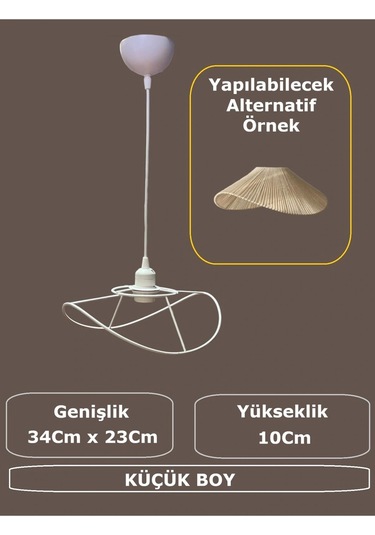 Yaprak Avize Teli , İskeleti Küçük Boy 34x23 Cm Beyaz Statik Boyalı Duy Takımı Dahil Beyaz