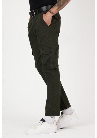 Siyah Renk Körüklü Paçası Lastiksiz Kargo Pantolon haki