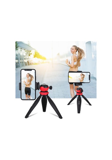 Akıllı Telefonlar, Gopro, Dslr Fotoğraf Makineleri İçin 360 Derece Top Başlı Puluz 20cm Cep Plastik Tripod Dağı Kırmızı
