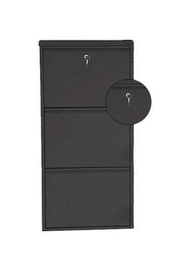 Kilitli 3'lü Metal Ayakkabılık - Siyah