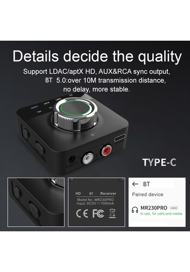 Ldac Bluetooth Uyumlu 5.0 Ses Alıcısı, Mikrofonlu Rca 3.5mm Aux 3dstereo Müzik Aptx Kablosuz Adaptörü, Tv Araba Hoparlörü