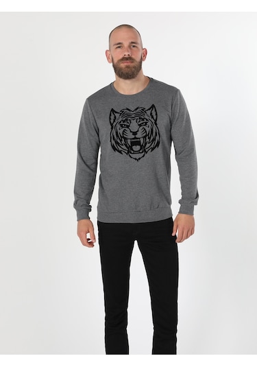Colin's Colins Regular Fit Baskılı Antrasit Erkek Sweatshirt Antrasit