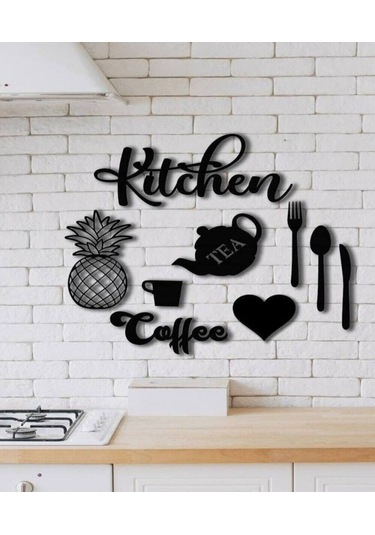 Dekoratif "kitchen Coffee Tea" 9 Parça Ahşap Duvar Tablosu Mutfak Temalı Set İç Dekorasyon