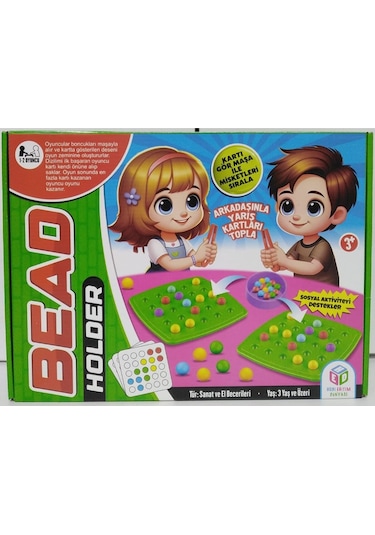 Bead Holder Renkli Ayrıştırma Oyunu - Maşalı Set Yeşil Kutu