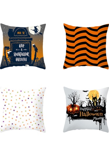 Konesam Halloween Dekoratif Kumaş Yastık Kılıfı - Kanarya Derisi Kadife, Bat-moon-pumpkin Desenli, Ev-sofa-araba İçin Uygun Diğer