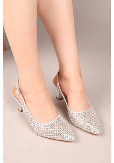 Dova Lazerli Taş Baskılı Stiletto Gümüş-8091 Gümüş