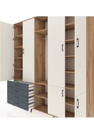 Hyperion Dolap 14 Raflı 4 Çekmeceli Tek Askılı 220x44x243 Çam-aytaşı/antrasit Aytası/antrasıt Hyperion Dolap 14 Raflı 4 Çekmeceli Tek Askılı 220x44x243 Çam-aytaşı/antrasit Aytası/antrasıt