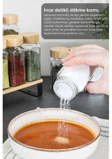 12 Li Bambu Kapaklı Kare Formlu Cam Baharatlık Seti 120ml 16 Adet Etiket Hediye Bambu