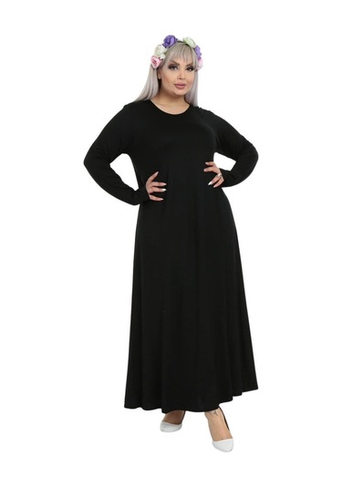 Melsay Butik Desensiz Kollu Kadın Uzun Siyah Tesettür Elbise Siyah