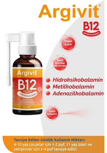 Argivit Active Plus B12 Vitamin Sprey 2 x 30 ML