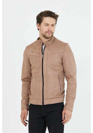 Erkek Vizyon Dar Kesim Süet Ceket Mont- Vizon