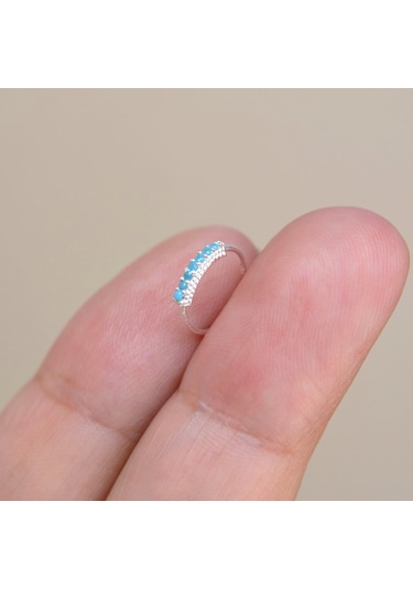 925 Ayar Gümüş Mavi Taşlı Firuze Halka Burun Piercing Turquaz Renkli Gri