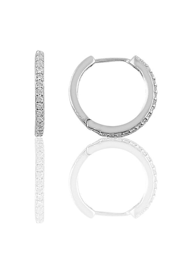 Gümüş 14 Mm Rodyumlu Zirkon Taşlı Tamtur Halka Küpe