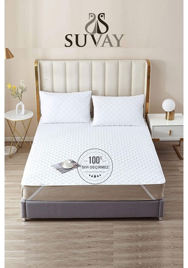 %100 Pamuk Sıvı Geçirmez Kapitone Lastikli Alez Tek Ve Çift Kişilik Kapitoneli %100 Pamuklu Yatak Alezi Beyaz