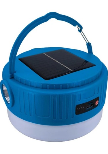 Kamp Lambası Solar Şarjlı El Feneri Usb Type-c Şarj Powerbank Mavi