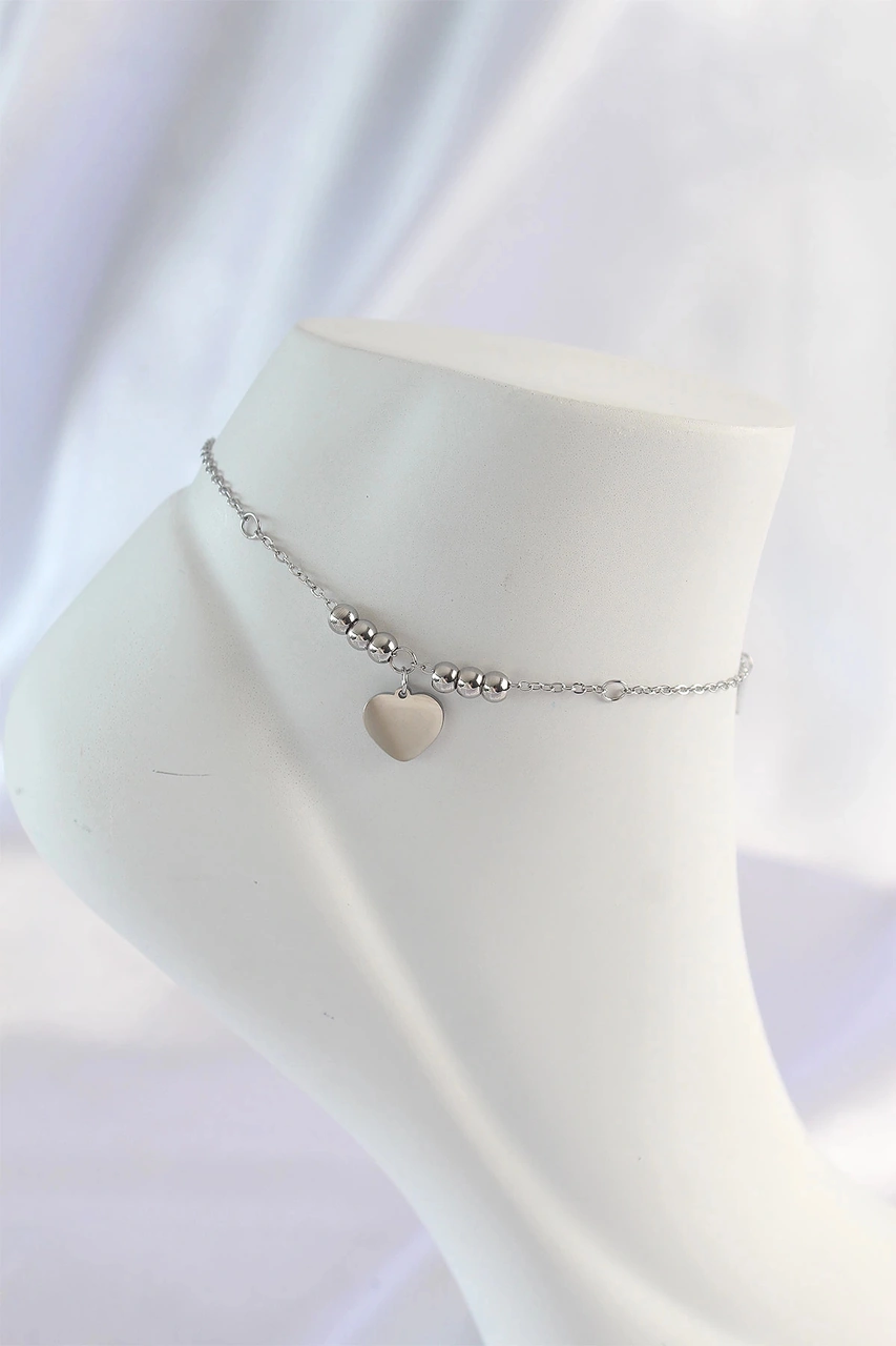 Dodes 316l Çelik Gümüş Renk Zirkon Taş Detay Kalpli Halhal Tg27hh1578 Çok Renkli