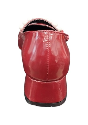 Ventes Yuvarlak Burun 3 Cm Kalın Topuk İnci Tokalı Kadın Topuklu Ayakkabı Bordo