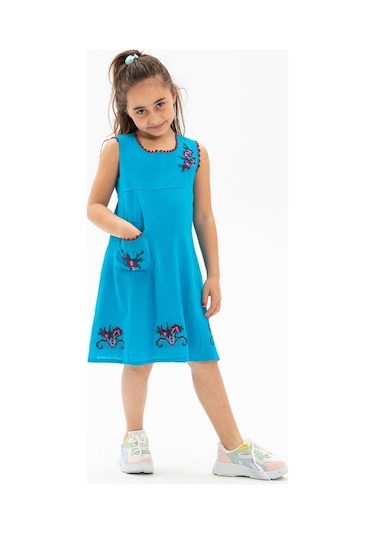 Burçak Şile Bezi Kız Çocuk Elbise Turkuaz Trkz