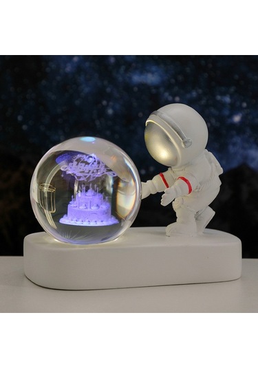 Soulader Astronot Figürlü Kristal Küre Dekoratif Masa Lambası Işık Efektli Gece Aydınlatması Modern Oda Süsü Yeşil